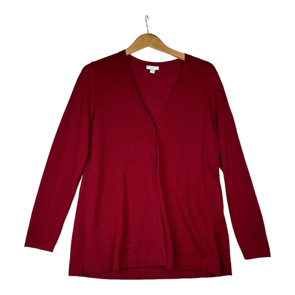 J.Jill Wool Blend Maroon Three‎ Button Cardigan Sweater Size Small